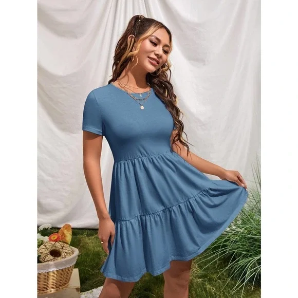 Short sleeve Ruffle Hem boho mini Dress white - Picture 9 of 11